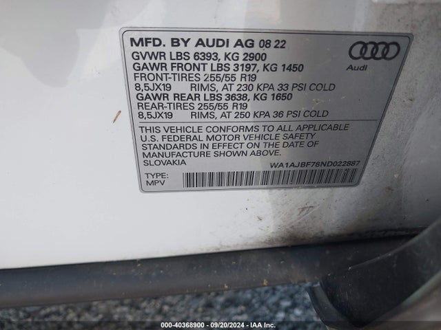 WA1AJBF78ND022887 Audi Q7 Premium 45 Tfsi Quattro Tiptronic
