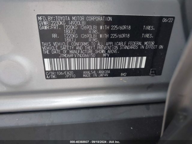JTMD6RFV7ND066150 Toyota Rav4 Hybrid Limited