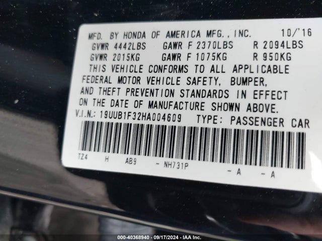 19UUB1F32HA004609 Acura TLX