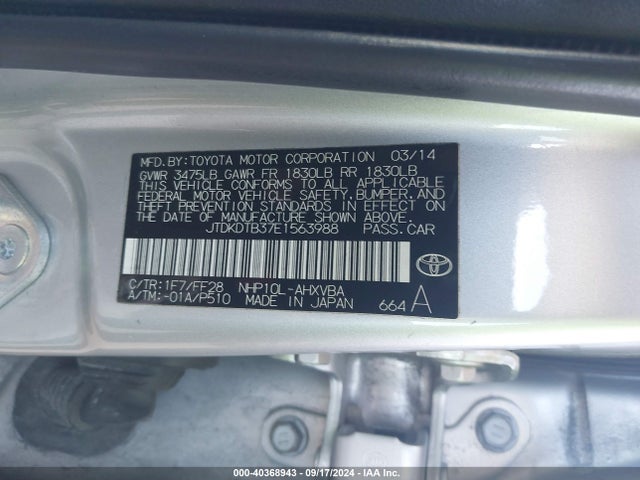 Toyota Prius C Two 2014 JTDKDTB37E1563988 Image 9