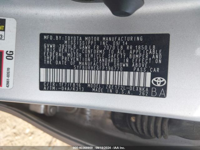 5YFBURHE6FP196770 Toyota COROLLA LE