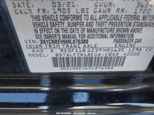 Nissan Versa Sv Xtronic Cvt 2021 3N1CN8EV6ML876388 Image 9