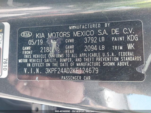KIA Forte Lxs 2019 3KPF24AD2KE124679 Image 9