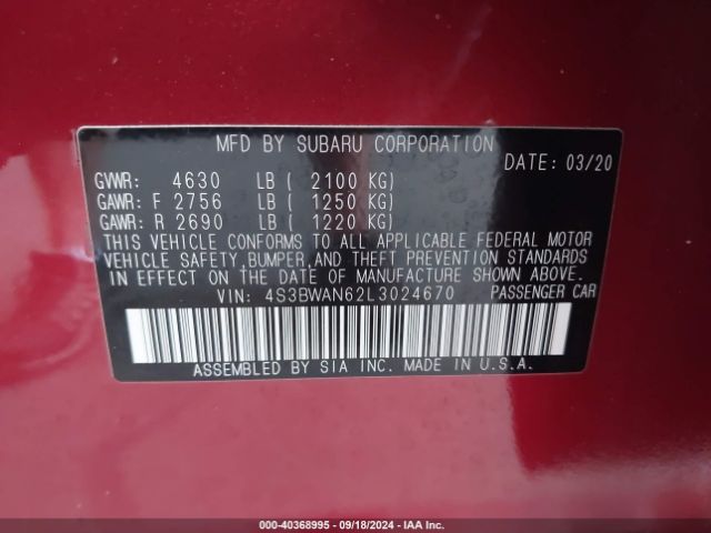 4S3BWAN62L3024670 Subaru Legacy Limited