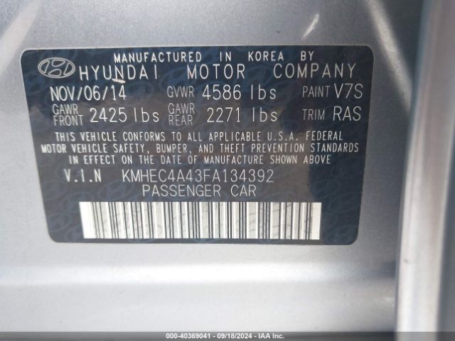 KMHEC4A43FA134392 Hyundai SONATA HYBRID