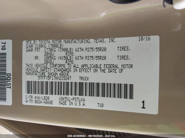 5TFFY5F17HX215247 Toyota Tundra Limited 5.7l V8