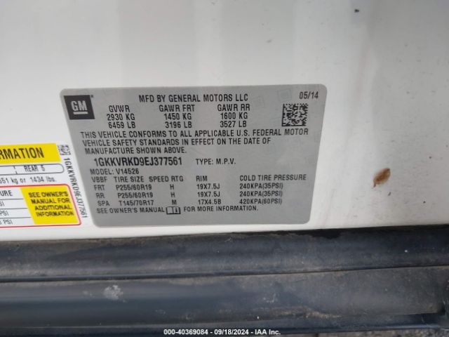 1GKKVRKD9EJ377561 GMC Acadia Slt-1