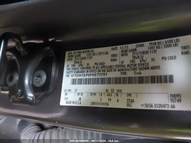 Ford F-150 Xlt 2015 1FTEW1EP0FKE73751 Image 9