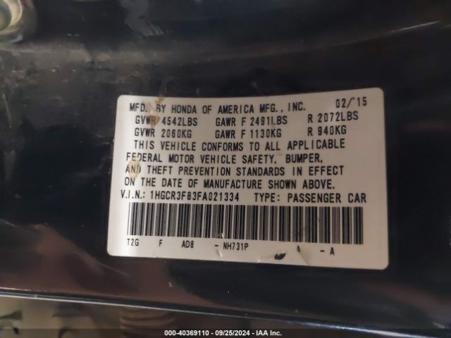 1HGCR3F83FA021334 Honda Accord Ex-l V-6