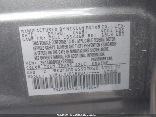 3N1AB8DV3LY295062 Nissan Sentra Sr Xtronic Cvt