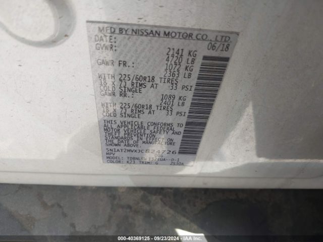 5N1AT2MVXJC824726 Nissan Rogue Sl