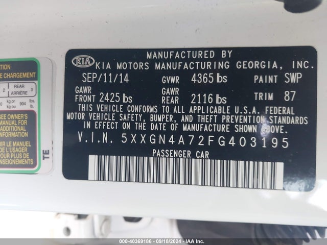 KIA OPTIMA EX 2015 5XXGN4A72FG403195 Image 9