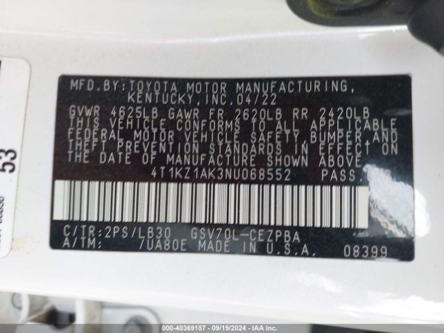 4T1KZ1AK3NU068552 Toyota Camry Xse V6