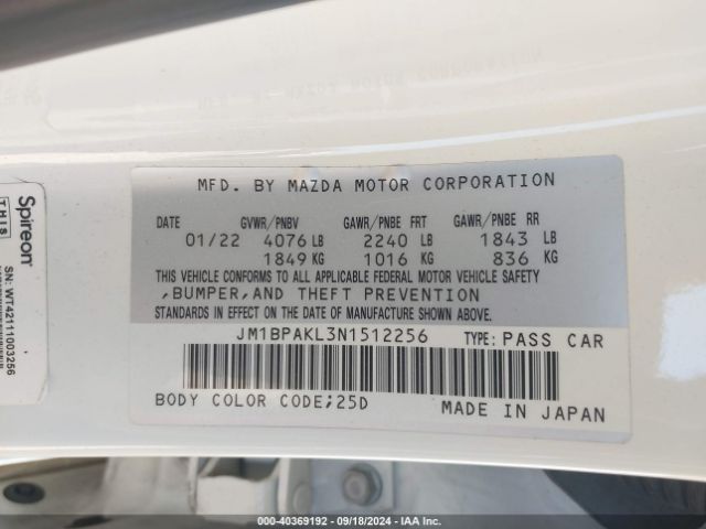 JM1BPAKL3N1512256 Mazda Mazda3 Select