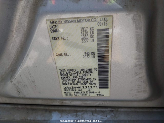 Nissan Altima 2.5 Sl 2017 1N4AL3APXHC131171 Image 9