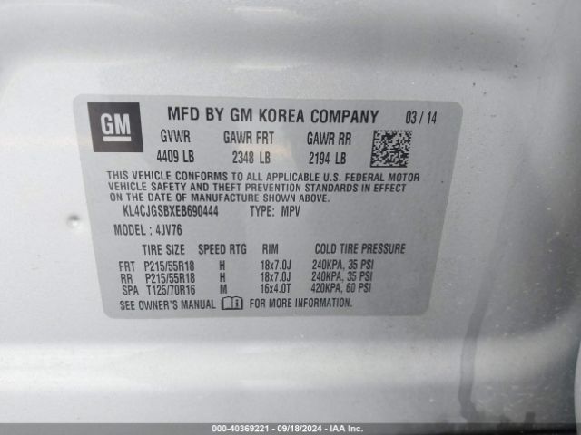 KL4CJGSBXEB690444 Buick Encore Leather