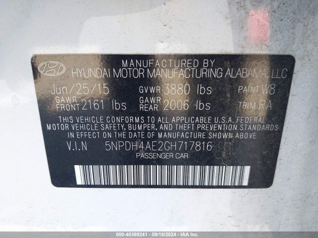Hyundai ELANTRA SE 2016 5NPDH4AE2GH717816 Image 9