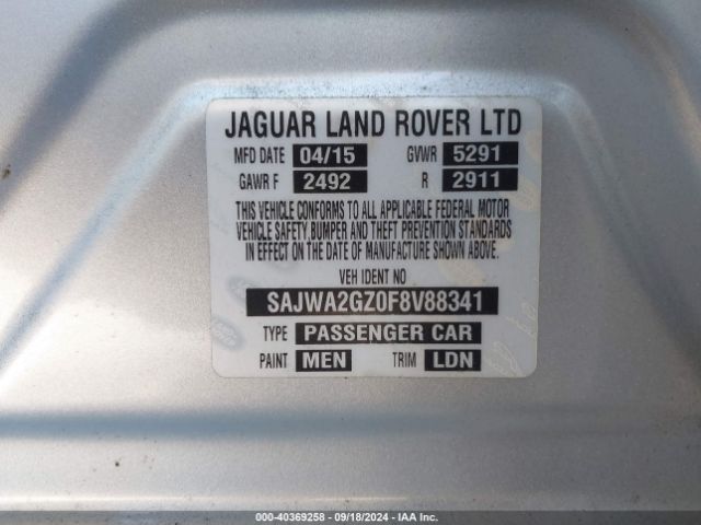 SAJWA2GZ0F8V88341 Jaguar Xj Xjl Portfolio