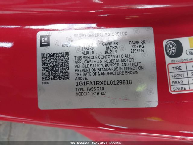1G1FA1RX0L0129818 Chevrolet Camaro Rwd  1lt