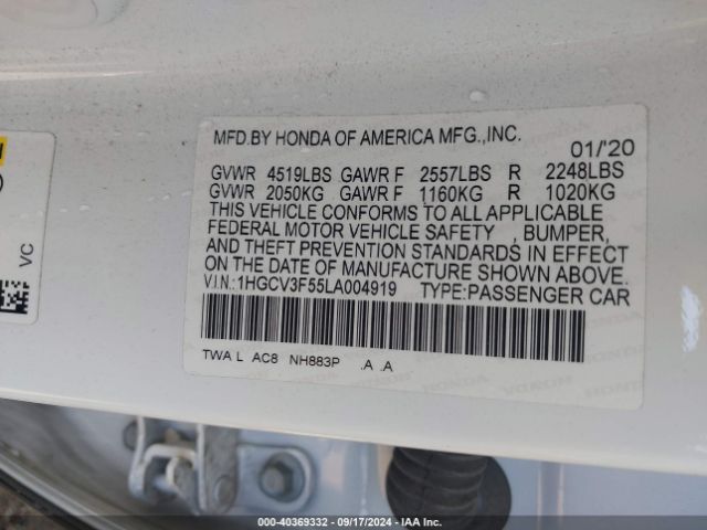 1HGCV3F55LA004919 Honda Accord Hybrid Ex-l
