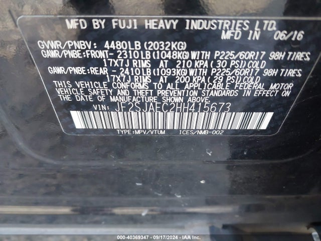 Subaru naturally aspirated u5 2017 JF2SJAEC2HH415673 Image 26