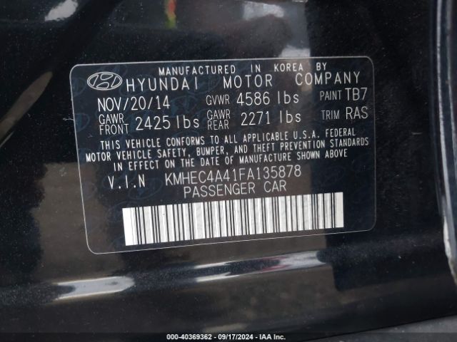 KMHEC4A41FA135878 Hyundai SONATA HYBRID