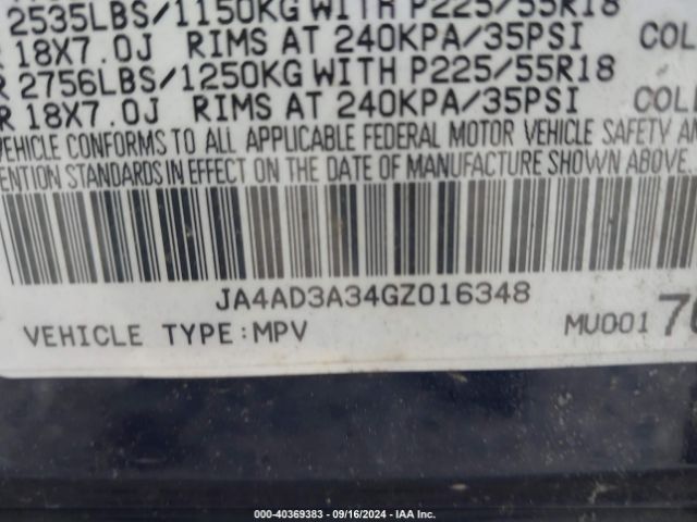 JA4AD3A34GZ016348 Mitsubishi Outlander Sel