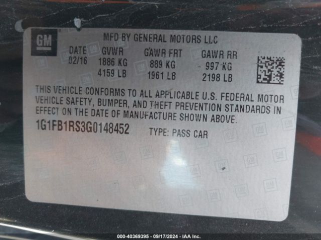 1G1FB1RS3G0148452 Chevrolet Camaro 1lt