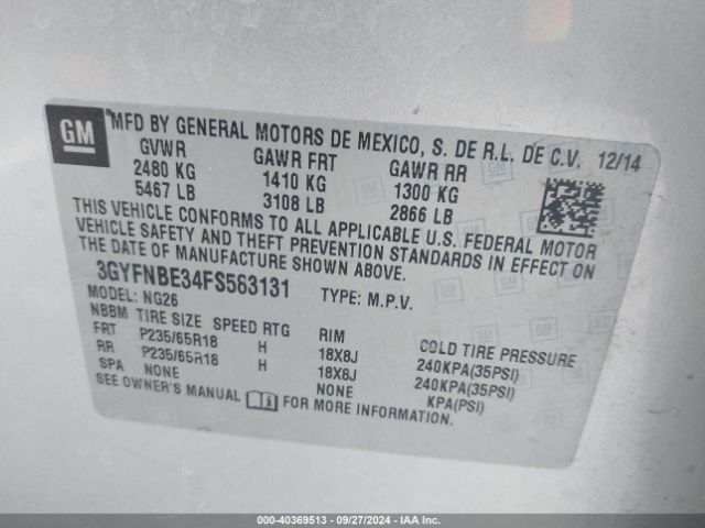3GYFNBE34FS583131 Cadillac Srx Luxury Collection