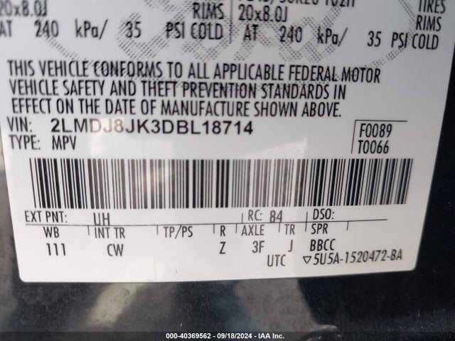 Aukcja sprzedaży 2013 Lincoln Mkx, vin: 2LMDJ8JK3DBL18714, numer aukcji: 40369562