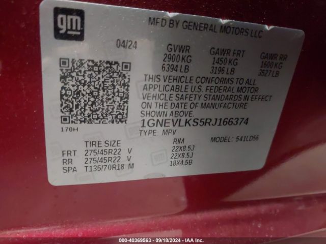 1GNEVLKS5RJ166374 Chevrolet Traverse Awd Rs
