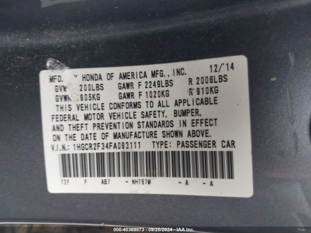 1HGCR2F34FA093111 Honda ACCORD LX