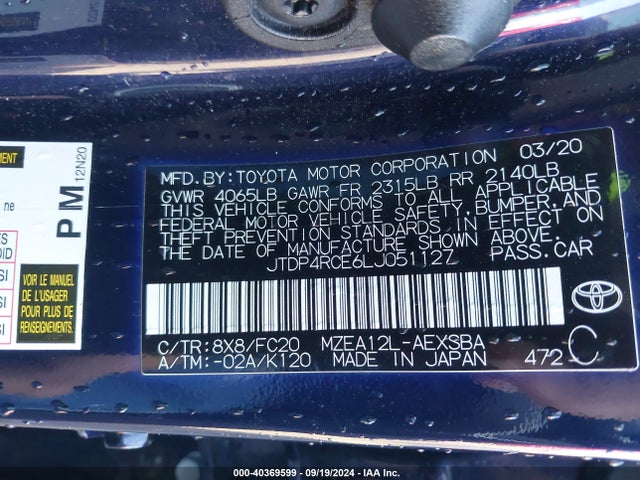 Toyota COROLLA SE 2020 JTDP4RCE6LJ051127 Image 9