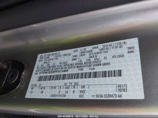 1FTFW1ED9PFA13489 Ford F-150 Xlt