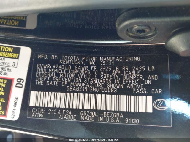 2021 LEXUS ES 350 58AGZ1B12MU103083 Photo 8