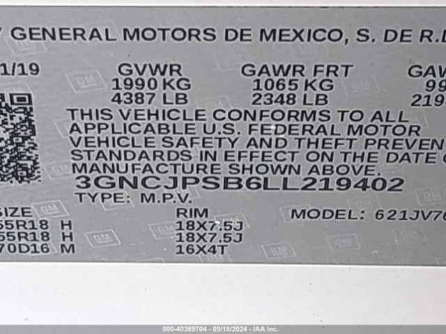 3GNCJPSB6LL219402 Chevrolet Trax Awd Lt