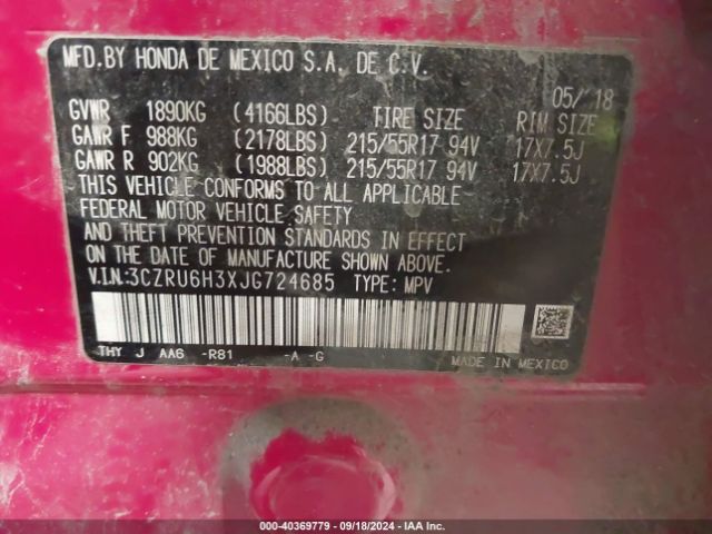 3CZRU6H3XJG724685 Honda HR-V LX