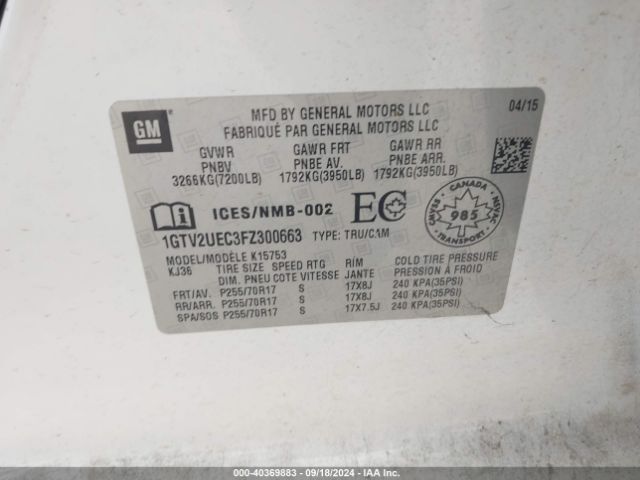 1GTV2UEC3FZ300663 GMC Sierra 1500 Sle