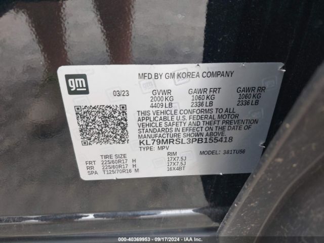 KL79MRSL3PB155418 Chevrolet Trailblazer Awd Lt