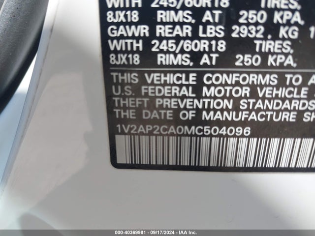 1V2AP2CA0MC504096 Volkswagen Atlas 2.0t S