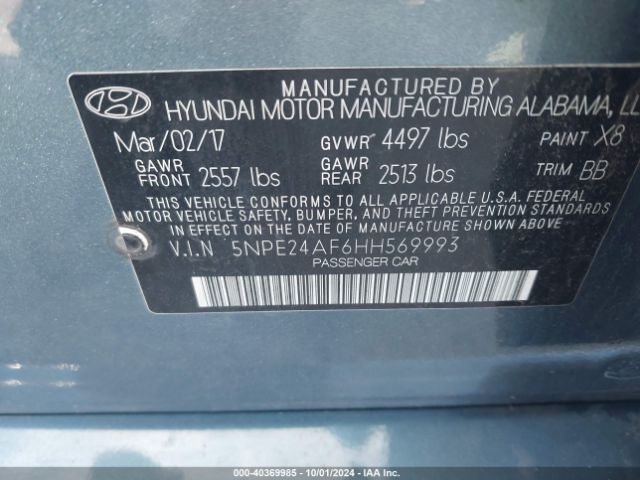 5NPE24AF6HH569993 Hyundai SONATA SE