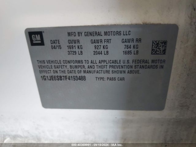 1G1JE6SB7F4193488 Chevrolet Sonic Ltz Auto