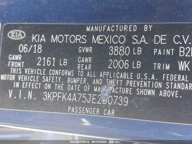 KIA FORTE LX 2018 3KPFK4A75JE280739 Image 9