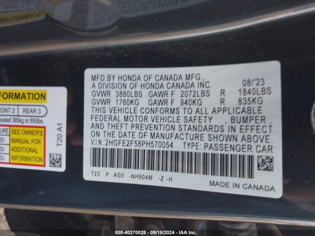Honda Civic Sport 2023 2HGFE2F58PH570054 Image 9