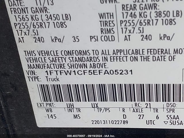 Ford F-150 Xlt 2014 1FTFW1CF5EFA05231 Image 9