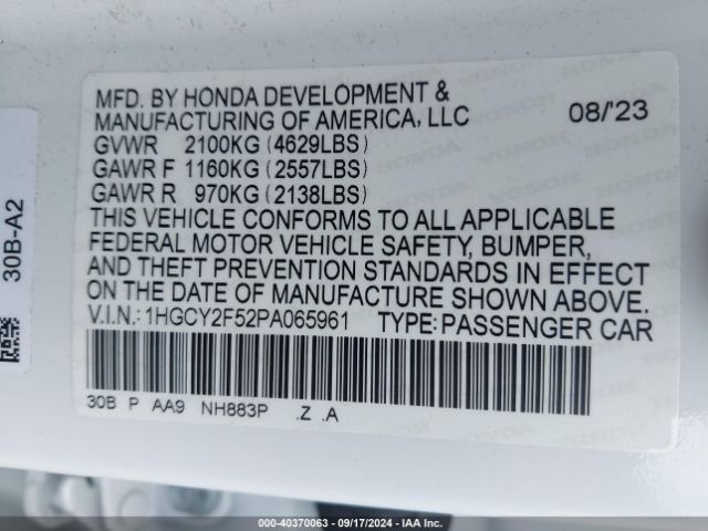 1HGCY2F52PA065961 Honda Accord Hybrid Sport