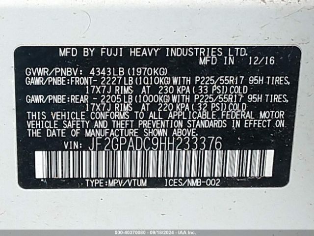 JF2GPADC9HH233376 Subaru Crosstrek 2.0i Premium