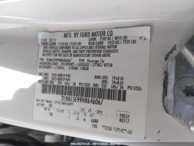 3LN6L5E99HR646067 Lincoln Mkz Reserve