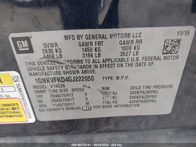 Chevrolet Traverse Ls 2016 1GNKVFKD4GJ222050 Image 9