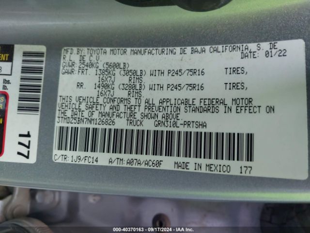 3TMDZ5BN7NM126826 Toyota Tacoma Sr5 V6